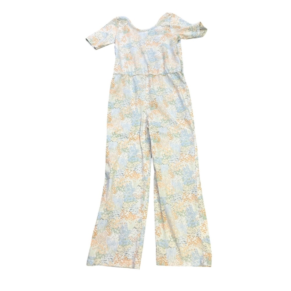 Alice + Ames Girls Floral Wide Leg Jumpsuit Size 10 Pastel Short Sleeve Cotton